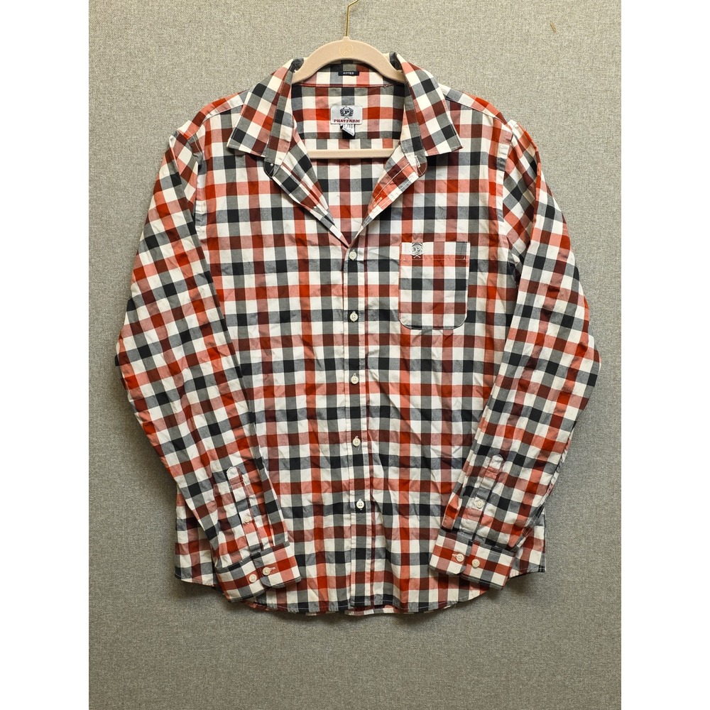 Vintage 1990's Phat Farm Mens XL Fitted Plaid Button Down Shirt Red Long Sleeve